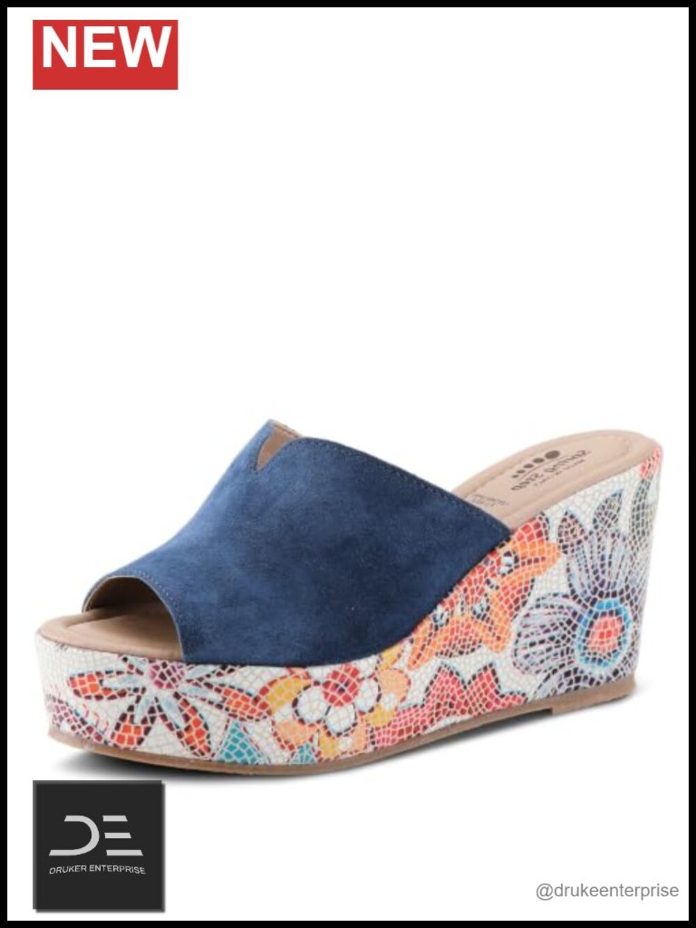 Spring Step Laylani Suede Wedge Slide Sandals Embroidered Mosaic